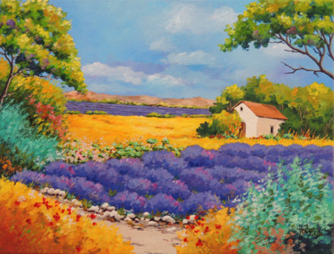 Peinture intitulée "La Provence, Lavand…" par Emmanuel Henry, Œuvre d'art originale, Huile Monté sur Châssis en bois