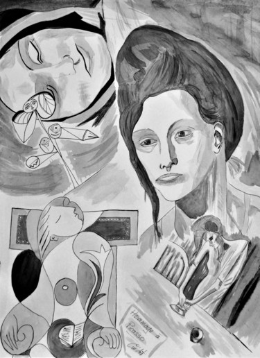 Malarstwo zatytułowany „Hommage à Picasso I…” autorstwa Em'Art, Oryginalna praca, Atrament