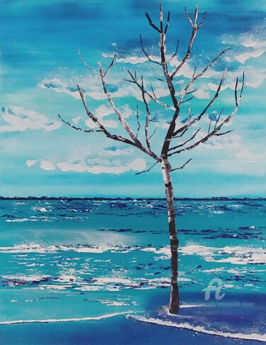 Painting titled "Ocean tree" by Emmanuelle Donzé, Original Artwork, Acrylic Mounted on Wood Stretcher frame