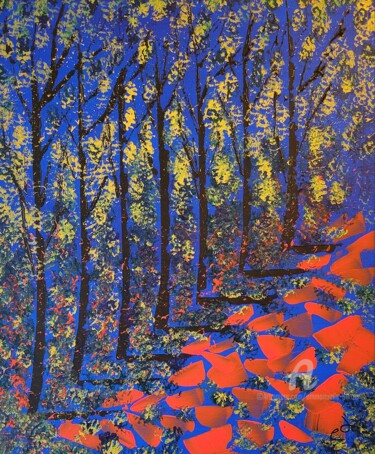 Peinture intitulée "Azul rouge" par Emmanuelle Donzé, Œuvre d'art originale, Acrylique Monté sur Châssis en bois
