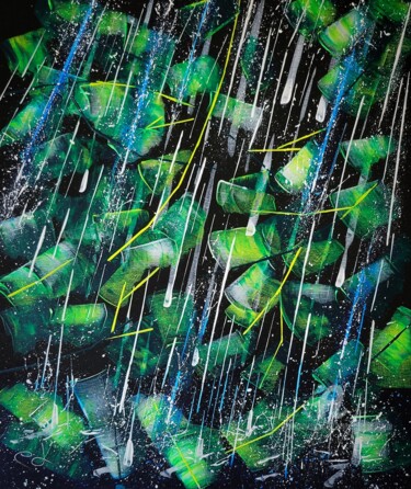 Painting titled "La pluie" by Emmanuelle Donzé, Original Artwork, Acrylic Mounted on Wood Stretcher frame