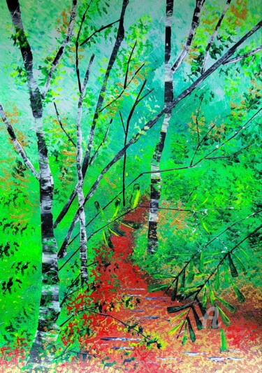 Painting titled "Forêt pyrrole" by Emmanuelle Donzé, Original Artwork, Acrylic