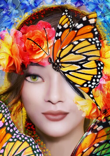 Digital Arts με τίτλο "तितली (papillon)" από Emmanuelle Durand, Αυθεντικά έργα τέχνης, Ψηφιακή ζωγραφική