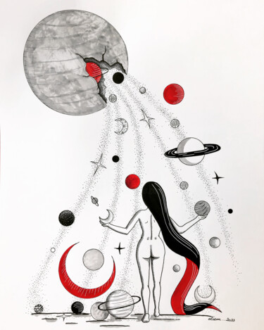 Dessin intitulée "La Déferlante" par Emmanuelle Liem, Œuvre d'art originale, Encre