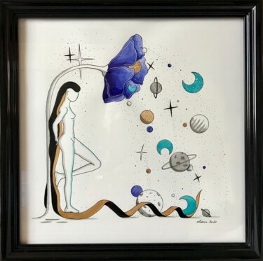 Dessin intitulée "Le coquelicot bleu" par Emmanuelle Liem, Œuvre d'art originale, Encre