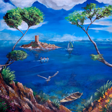Pintura intitulada "île d'or" por Emmanuelle Menny Fleuridas, Obras de arte originais, Acrílico Montado em Armação em madeira