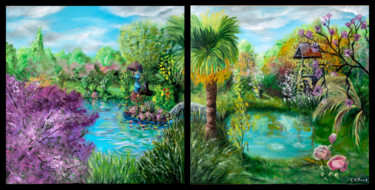 Pintura intitulada "Le jardin des mille…" por Emmanuelle Menny Fleuridas, Obras de arte originais, Óleo Montado em Armação e…