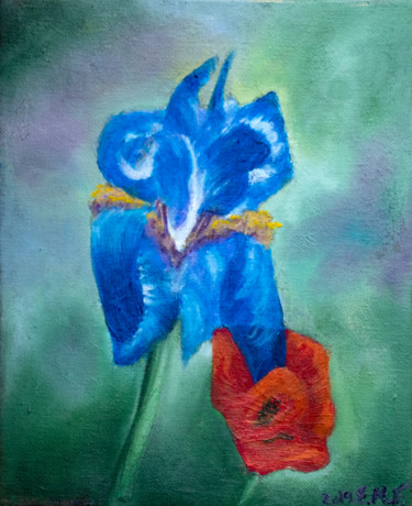 Peinture intitulée "Une iris & un coque…" par Emmanuelle Menny Fleuridas, Œuvre d'art originale, Huile
