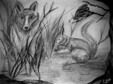 Dessin intitulée "gare au renard" par Emmanuelle Menny Fleuridas, Œuvre d'art originale, Crayon