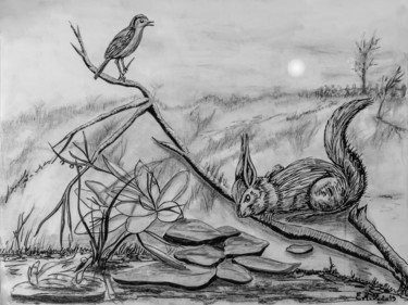 Desenho intitulada "la grenouille l'écu…" por Emmanuelle Menny Fleuridas, Obras de arte originais, Marcador