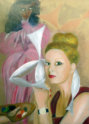 Peinture intitulée "Joëlle Menny et ses…" par Emmanuelle Menny Fleuridas, Œuvre d'art originale, Huile Monté sur Châssis en…