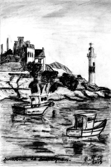 Zeichnungen mit dem Titel "souvenir de Bretagne" von Emmanuelle Menny Fleuridas, Original-Kunstwerk, Graphit