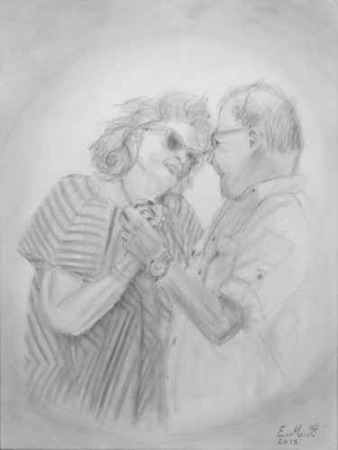 Drawing titled "Elderly love" by Emmanuelle Menny Fleuridas, Original Artwork, Pencil
