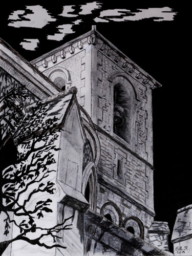 Drawing titled "the bell tower" by Emmanuelle Menny Fleuridas, Original Artwork, Graphite