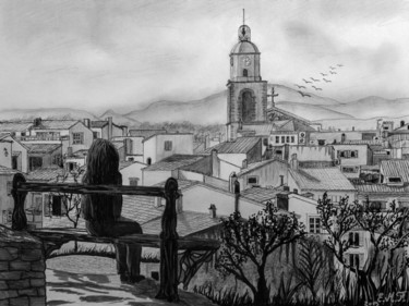 Dibujo titulada "les hauteurs de Sai…" por Emmanuelle Menny Fleuridas, Obra de arte original, Grafito
