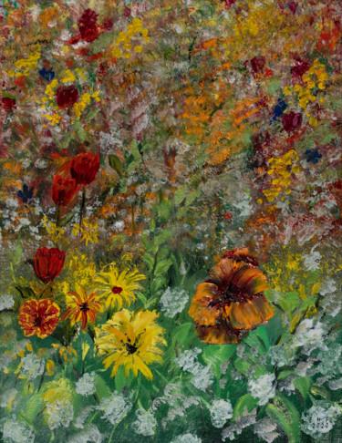 Painting titled "Parterre de fleurs" by Emmanuelle Menny Fleuridas, Original Artwork, Oil