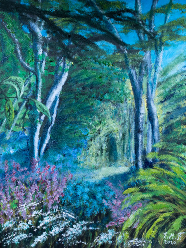 Peinture intitulée "La forêt fleurie" par Emmanuelle Menny Fleuridas, Œuvre d'art originale, Huile