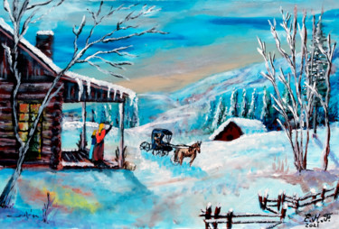 Картина под названием "Un hiver en montagne" - Emmanuelle Menny Fleuridas, Подлинное произведение искусства, Акрил Установле…