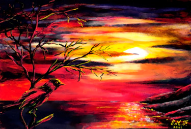 Painting titled "sunset 2021" by Emmanuelle Menny Fleuridas, Original Artwork, Acrylic Mounted on Wood Stretcher frame