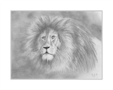 Drawing titled "Simba" by Emmanuelle Menny Fleuridas, Original Artwork, Graphite Mounted on Other rigid panel