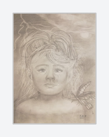 Drawing titled "The little girl cry…" by Emmanuelle Menny Fleuridas, Original Artwork, Graphite Mounted on Other rigid panel
