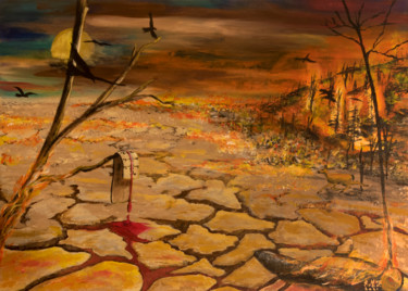 Painting titled "Hell on Earth" by Emmanuelle Menny Fleuridas, Original Artwork, Acrylic Mounted on Wood Stretcher frame