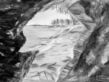Dessin intitulée "La roche percée de…" par Emmanuelle Menny Fleuridas, Œuvre d'art originale, Graphite Monté sur Carton