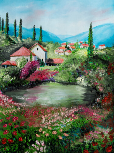 Peinture intitulée "Promenade Provençale" par Emmanuelle Menny Fleuridas, Œuvre d'art originale, Huile