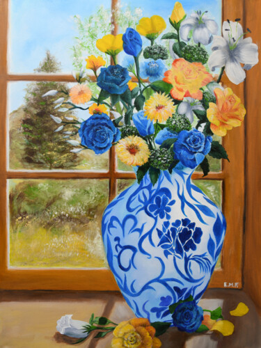 Peinture intitulée "le bouquet de fleurs" par Emmanuelle Menny Fleuridas, Œuvre d'art originale, Huile Monté sur Châssis en…