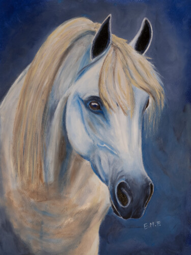 Peinture intitulée "Portrait du cheval…" par Emmanuelle Menny Fleuridas, Œuvre d'art originale, Huile Monté sur Carton