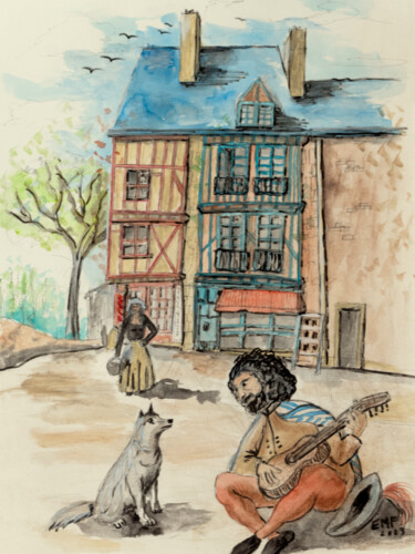 Drawing titled "La maison du Pilier…" by Emmanuelle Menny Fleuridas, Original Artwork, Marker Mounted on Cardboard