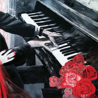 Painting titled "Le pianiste" by Emmanuelle Menny Fleuridas, Original Artwork, Acrylic Mounted on Wood Stretcher frame