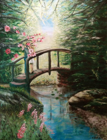 Painting titled "La passerelle des a…" by Emmanuelle Menny Fleuridas, Original Artwork, Acrylic