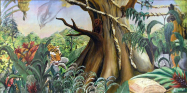 Картина под названием "Jungle Book" - Emmanuelle Menny Fleuridas, Подлинное произведение искусства, Масло Установлен на Дере…