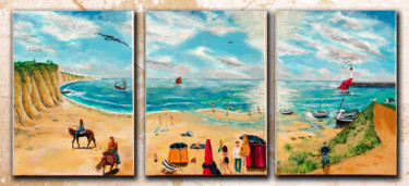 Peinture intitulée "Triptyque plage de…" par Emmanuelle Menny Fleuridas, Œuvre d'art originale, Acrylique