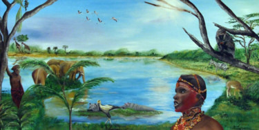 Schilderij getiteld "Samburu Kenya" door Emmanuelle Menny Fleuridas, Origineel Kunstwerk, Olie