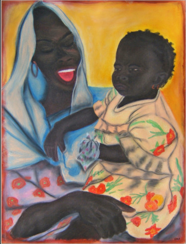 Pintura intitulada "Maman Bonheur Bébé…" por Emmanuelle Menny Fleuridas, Obras de arte originais, Pastel