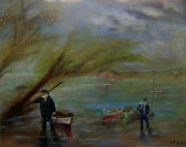 Peinture intitulée "Retour de pêche" par Emmanuelle Menny Fleuridas, Œuvre d'art originale, Huile