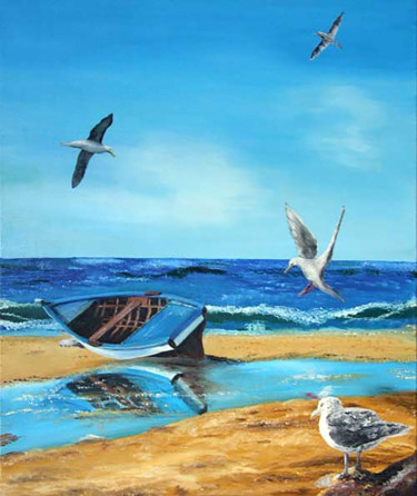 Peinture intitulée "La barque (ou) le R…" par Emmanuelle Menny Fleuridas, Œuvre d'art originale, Huile