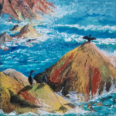 Peinture intitulée "Rochers aux oiseaux" par Emmanuelle Menny Fleuridas, Œuvre d'art originale, Acrylique Monté sur Châssis…