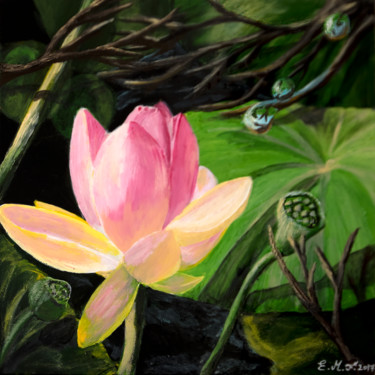 Malerei mit dem Titel "Lotus 2017" von Emmanuelle Menny Fleuridas, Original-Kunstwerk, Acryl