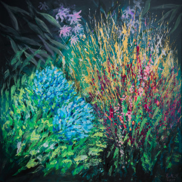 Картина под названием "Flower bed" - Emmanuelle Menny Fleuridas, Подлинное произведение искусства, Акрил Установлен на Дерев…