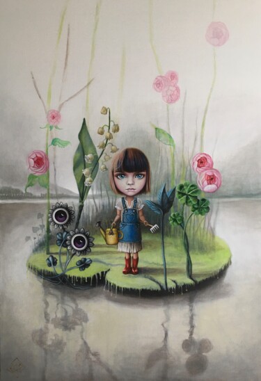 Painting titled "Jardin secret" by Emmanuelle Pellet, Original Artwork, Acrylic Mounted on Wood Stretcher frame