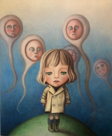 Painting titled "Pourquoi moi ?" by Emmanuelle Pellet, Original Artwork, Acrylic Mounted on Wood Stretcher frame