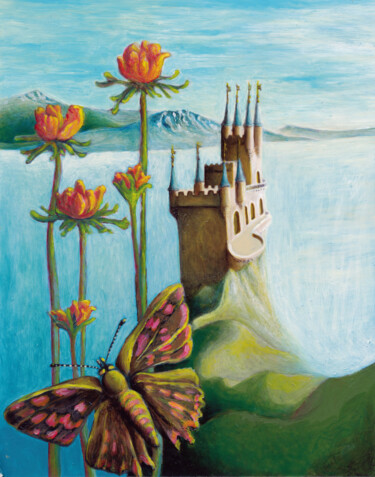 Painting titled "Un château en Espag…" by Emmanuelle Pellet, Original Artwork, Acrylic Mounted on Wood Panel