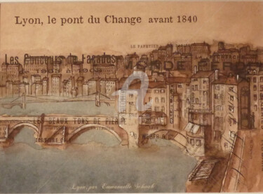Dessin intitulée "Lyon, le pont du Ch…" par Emmanuelle Schwab, Œuvre d'art originale, Crayon