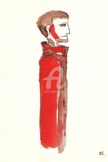 Dessin intitulée "homme rouge" par Emmanuelle Schwab, Œuvre d'art originale, Encre