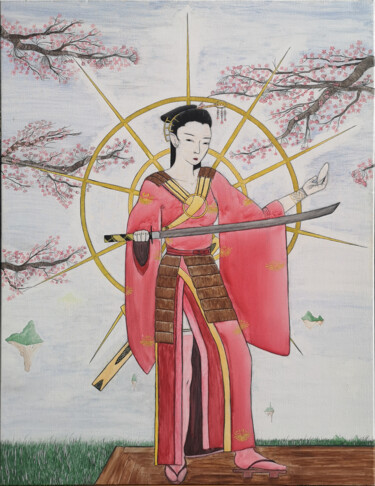 Painting titled "Amaterasu O Mi Kami" by Emmanuelle Sioubalack, Original Artwork, Ink