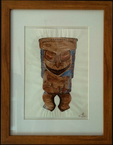 Malerei mit dem Titel "Tihako (Tiki)" von Emmanuelle Sioubalack, Original-Kunstwerk, Tinte