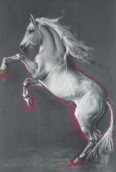 Dessin intitulée "cheval blanc" par Emmanuelle Kempf, Œuvre d'art originale, Pastel